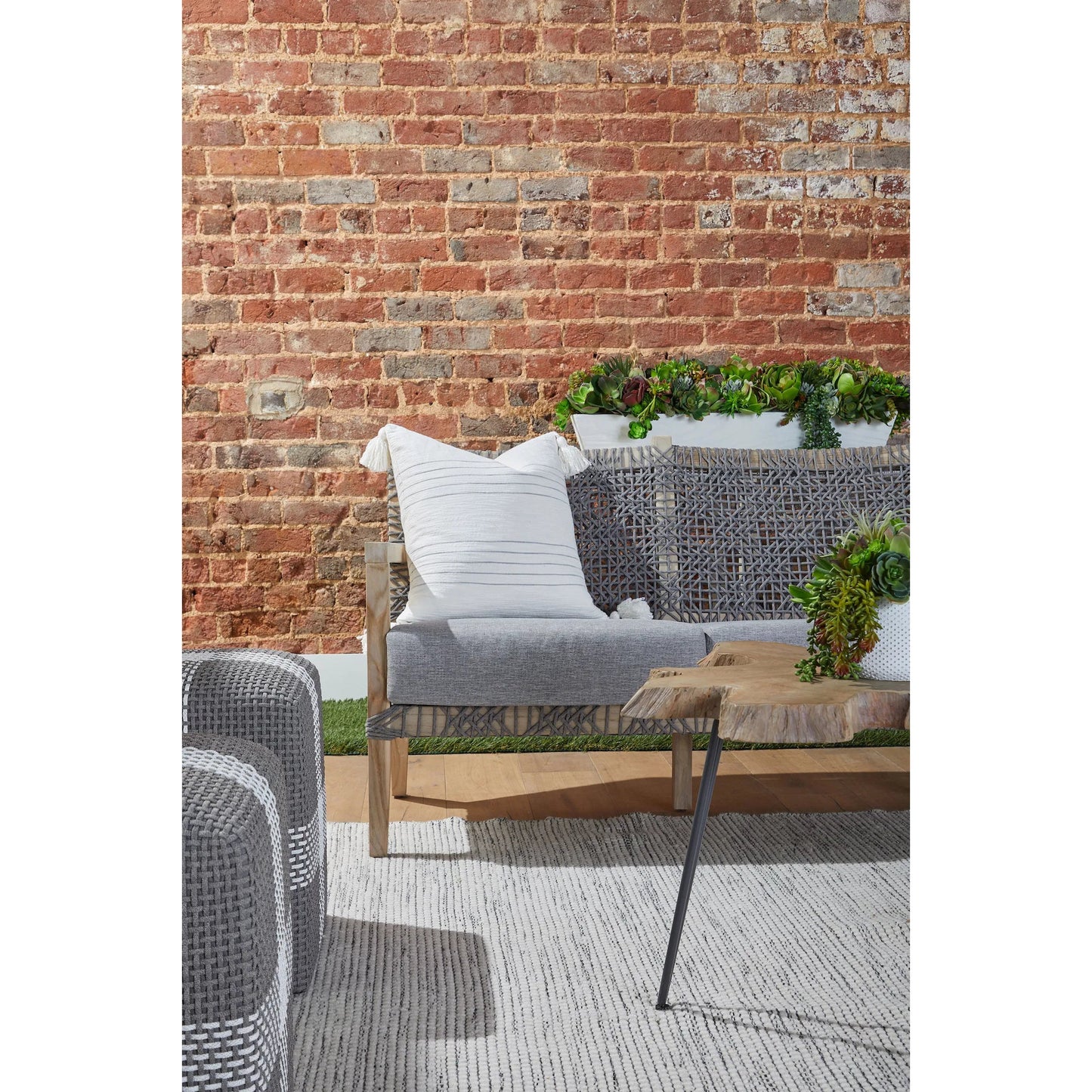 020 SI-2072278 | Lifestyle | Costa Sofa by Essentials For Living in gray teak, performance dove. Made from solid teak wood, polyolefin rope, 100% olefin fabric, foam in a coastal style.