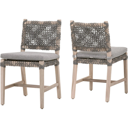 Costa Dining Chair (Set of 2) by Essentials For Living in dove flat rope, gray teak, performance dove. Made from solid teak wood, polyolefin rope, 100% olefin fabric, foam in a coastal style.