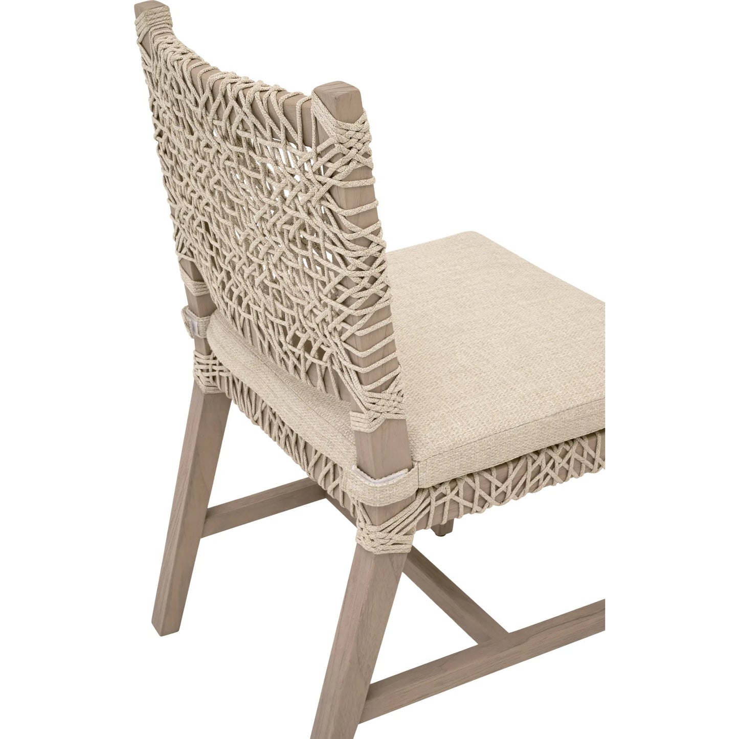 011 SI-2472609 | Closeup | Costa Dining Chair (Set of 2) by Essentials For Living in oat flat rope, performance ecru weave, washed ever teak. Made from solid teak wood, metal in a coastal style.