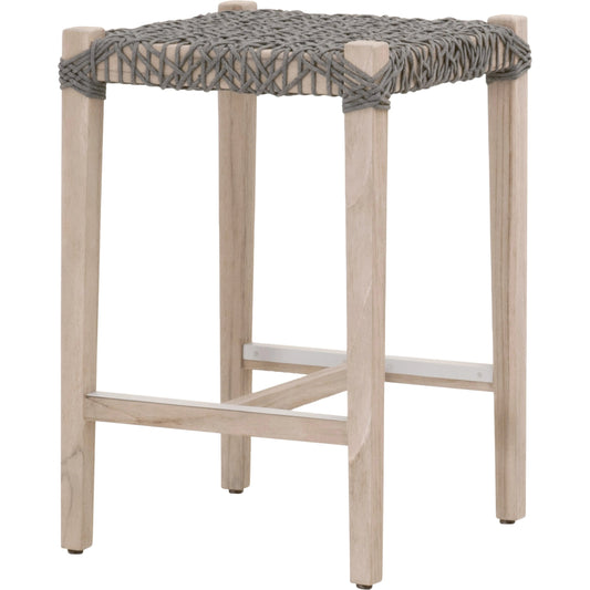 008 SI-2021699 | Primary Silo | Costa Backless Counter Stool by Essentials For Living in dove flat rope, gray teak. Made from solid teak wood, polyolefin rope, metal in a coastal style.