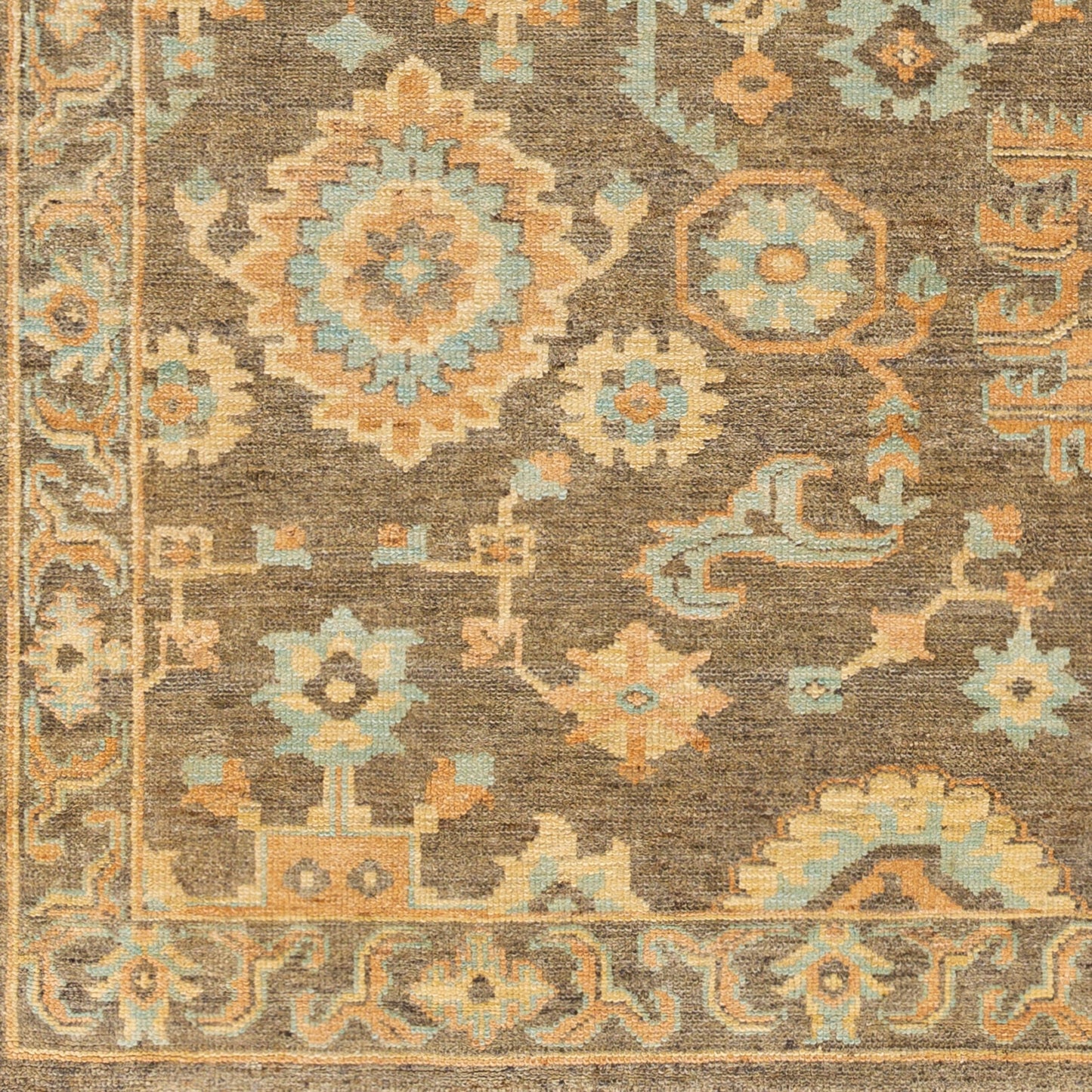 007 SI-1878724,SI-1878725,SI-1878726,SI-1878727 | Closeup | Cappadocia Rug - 26060 by Surya in burnt orange, seafoam, charcoal, olive, mustard. Made from 70% new zealand wool, 30% viscose in a unique style.