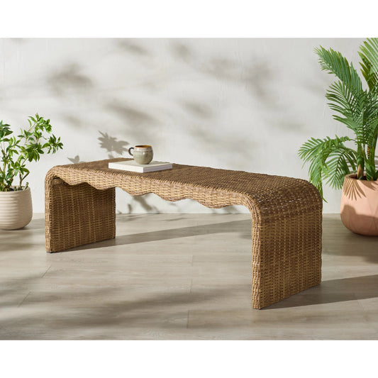 Talladega Wicker Bench by HedgeApple Essentials in natural. Made from pe wicker, stainless steel in a rustic style.