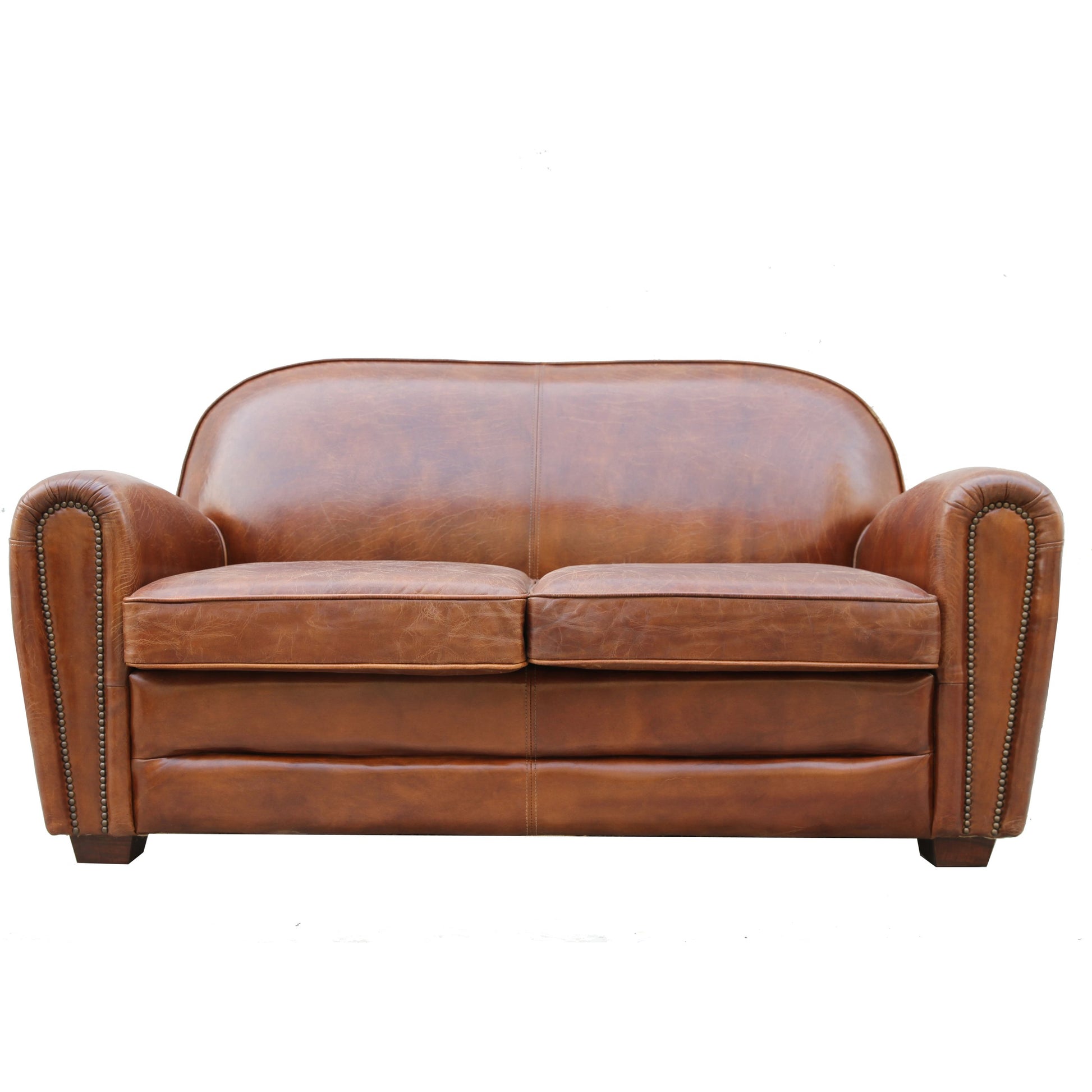 Paris Club Loveseat by Pasargad Home in brown. Made from leather in a transitional style.