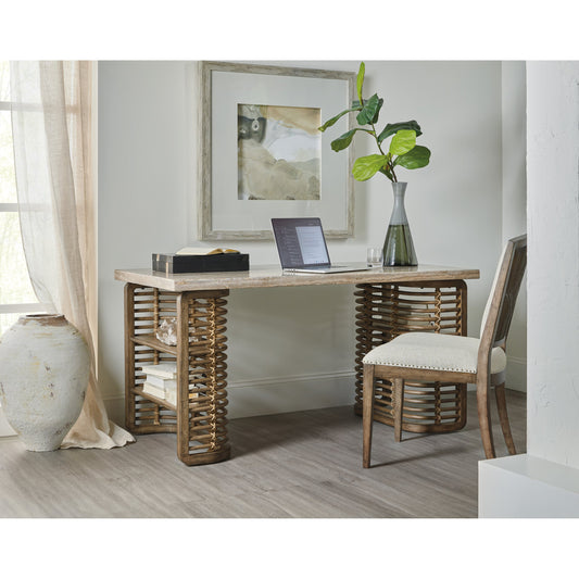Sundance Writing Desk by Hooker Furniture in cliffside. Made from pecan veneers, rope, stone veneers in a coastal style.