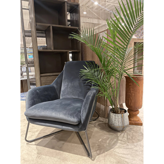 Romeo Lounge Chair by LH Imports in dark grey velvet and gunmetal. Made from metal, polyester in a modern style.