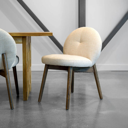 Petite Dining Chair (Set of 2) by LH Imports in beige and dark brown. Made from oak wood, 100% polyester fabric, medium density foam in a transitional style.