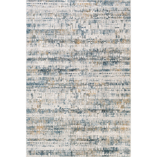 Carmel Rug by Livabliss in light gray, off-white, gray, mustard, brown, blue. Made from 100% polyester in a modern style.