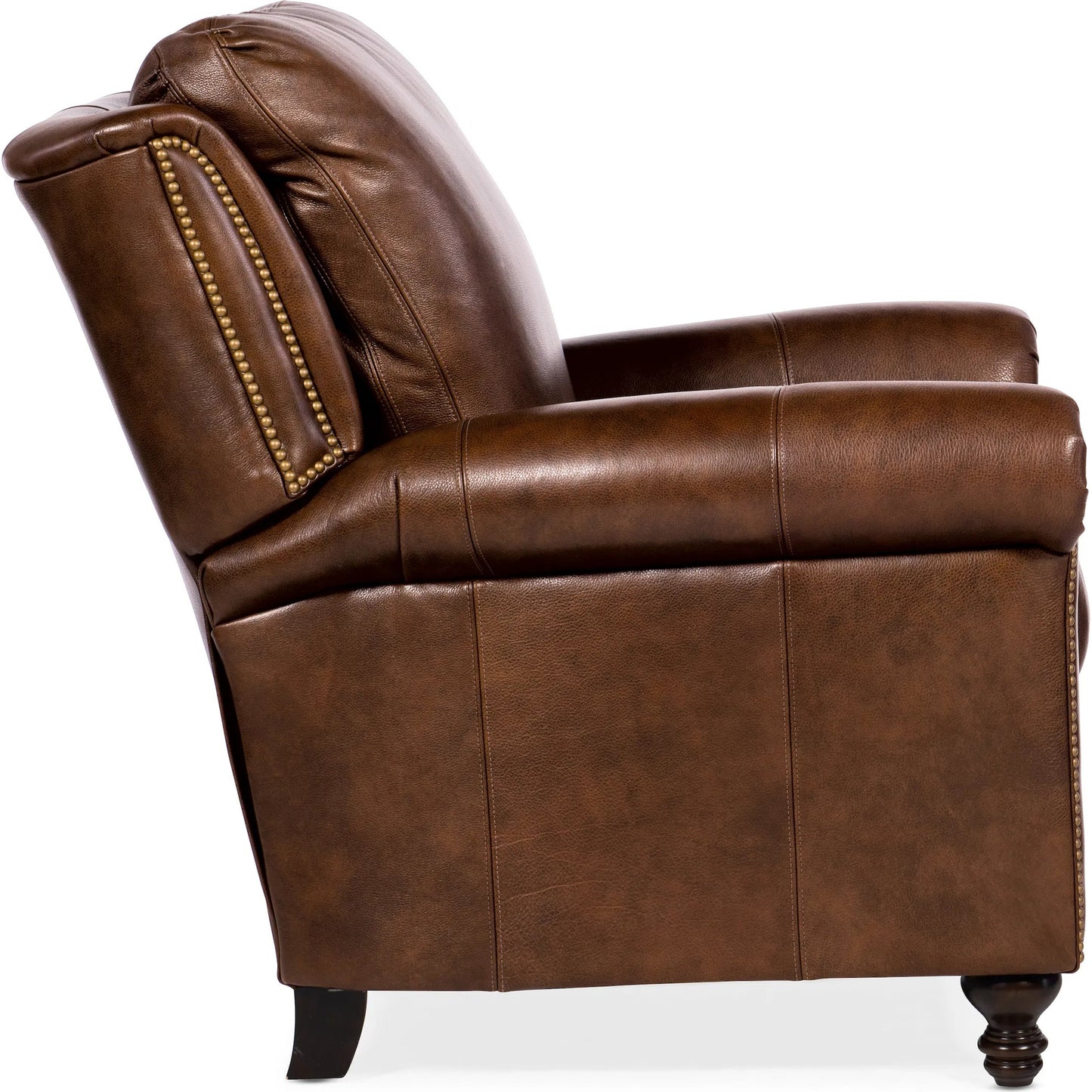 003 SI-1873190 | Additional Silo | Richardson High Leg Reclining Lounger by Bradington-Young by Hooker Furniture in brown and plantation, brass. Made from 100% leather in a unique style.