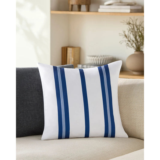 Classic Stripe Pillow  - 533893 by Livabliss in white, dark blue. Made from polyester in a modern style.