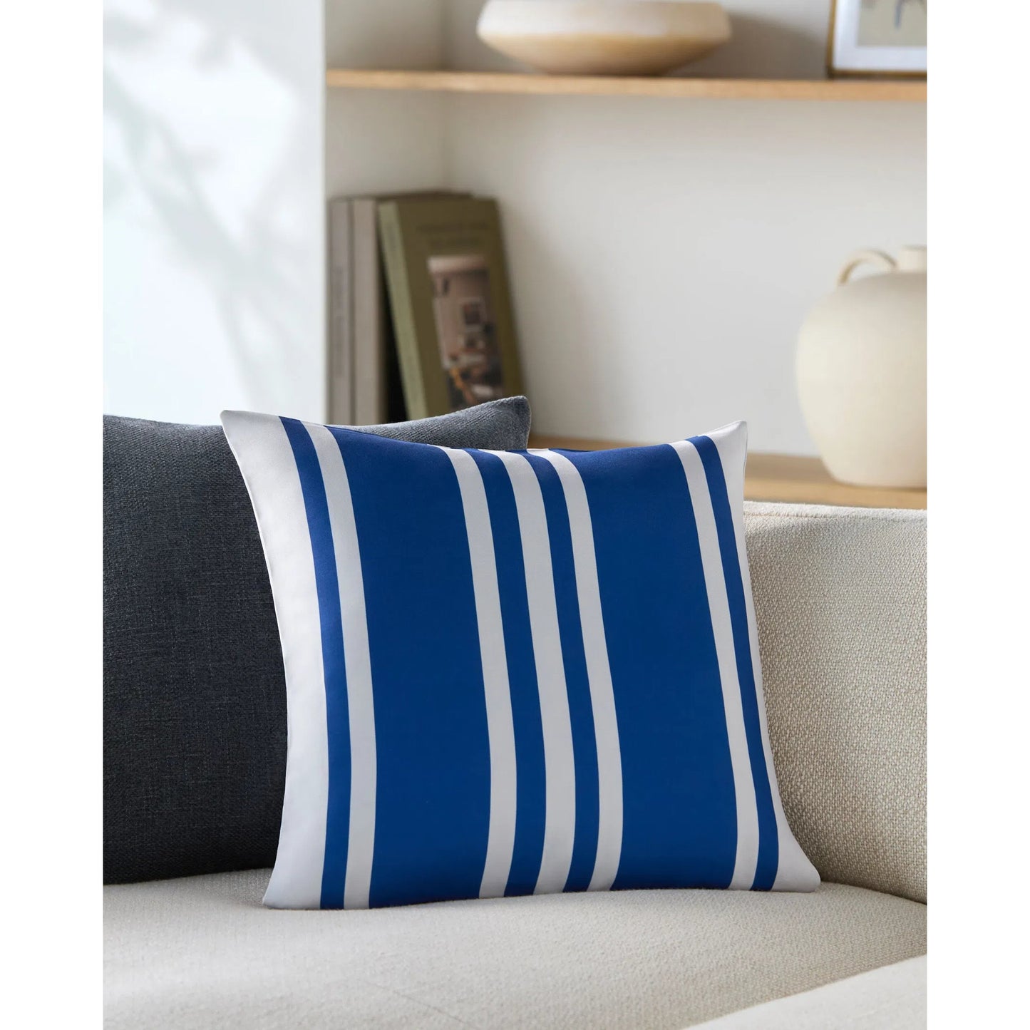 003 SI-2168401,SI-2168402,SI-2168403,SI-2168404,SI-2168405,SI-2168406 | Lifestyle | Classic Stripe Pillow - 533898 by Livabliss in off-white, dark blue. Made from polyester in a modern style.