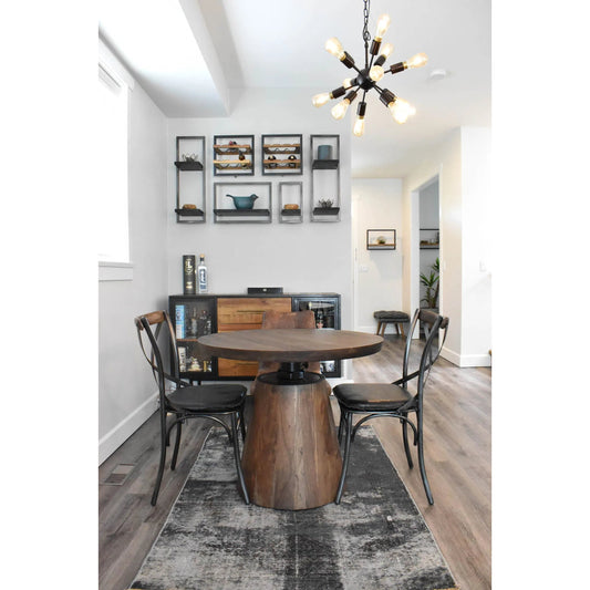 Bronx Bistro Crank Table by LH Imports in dark brown and vinegar matte, black, powder coat. Made from solid acacia, reclaimed iron in a unique style.