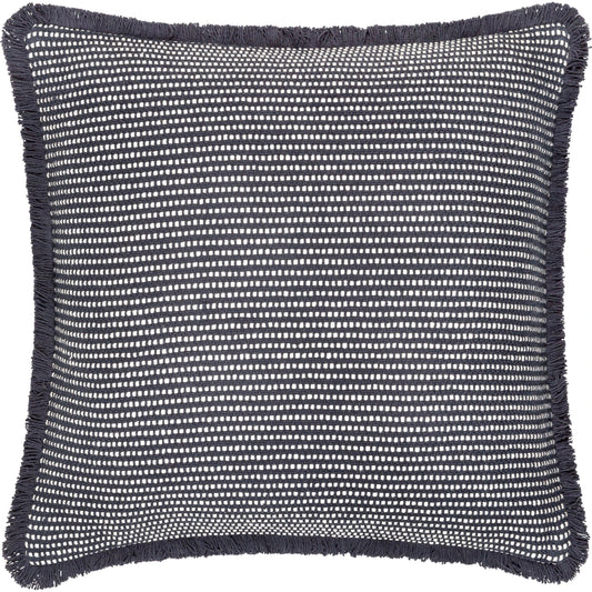 001 SI-1915729,SI-1915730,SI-1915731,SI-1915732,SI-1915733 | Primary Silo | Cotton Fringe Pillow - 32931 by Livabliss in steel grey, off-white, slate blue, metallic - silver. Made from front: 100% cotton, back: 100% cotton in a cottage & farmhouse style.