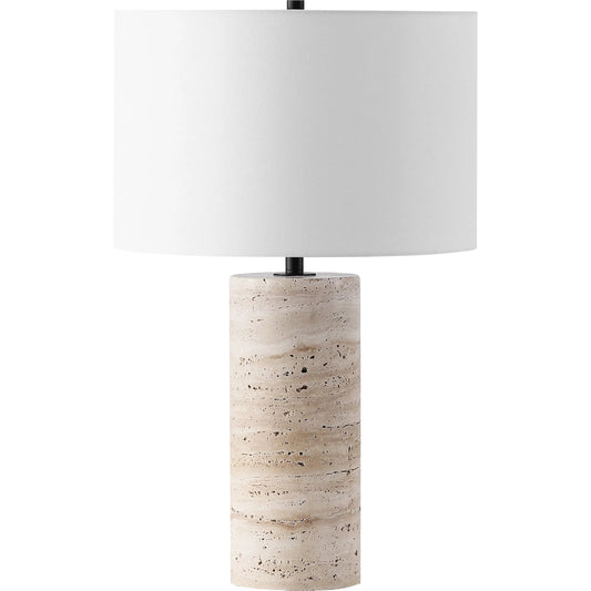 Washakie Travertine Table Lamp by HedgeApple Essentials. Made from iron, gold shade: linen (100% cotton) in a modern style.