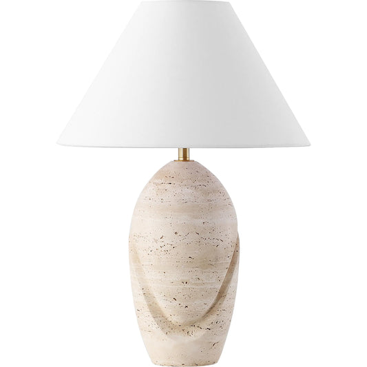 Maries Travertine Table Lamp by HedgeApple Essentials in travertine, white. Made from iron, brass in a modern style.