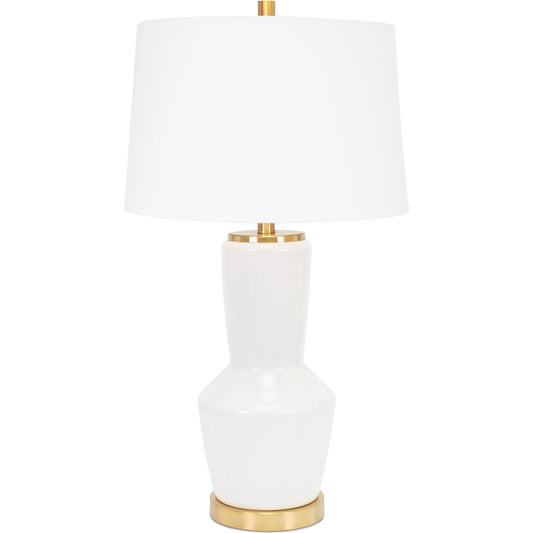 Nachez Table Lamp by Couture Lamps in white, gold. Made from ceramic, linen in a transitional style.