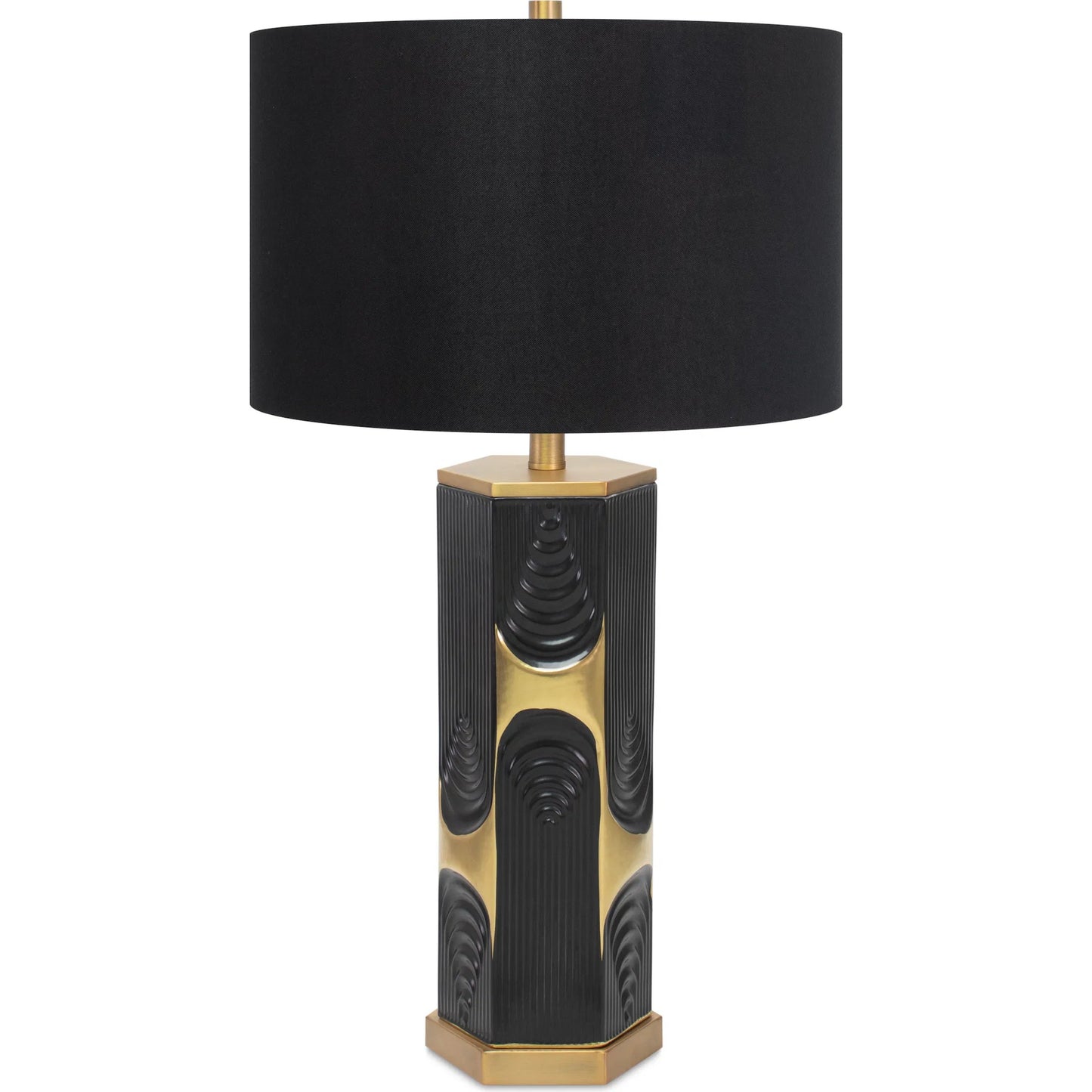 001 SI-2448486 | Primary Silo | Hex Table Lamp by Couture Lamps in matte black, metallic gold. Made from ceramic, metal, linen in a unique style.