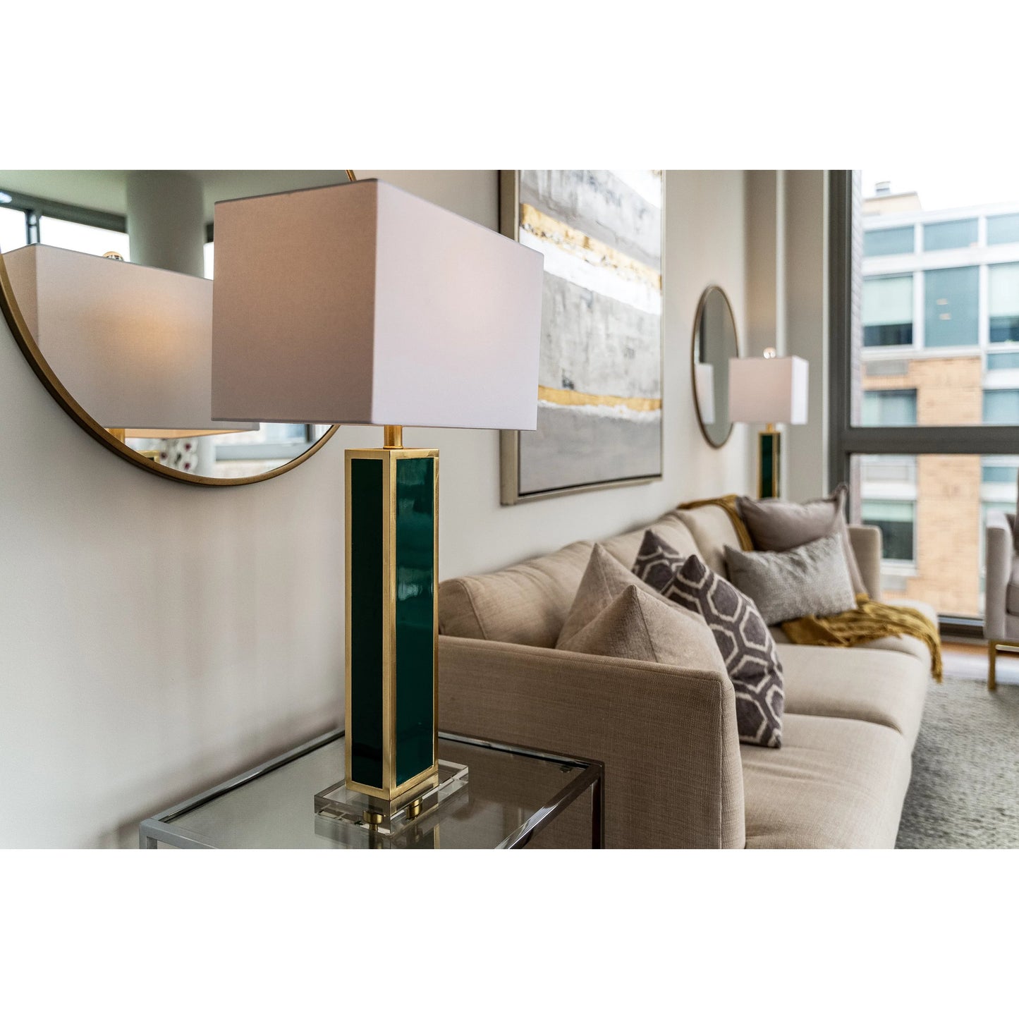 008 SI-2448476 | Lifestyle | Blair Table Lamp by Couture Lamps in calypso blue, silver leaf. Made from resin, mdf, crystal, linen in a unique style.