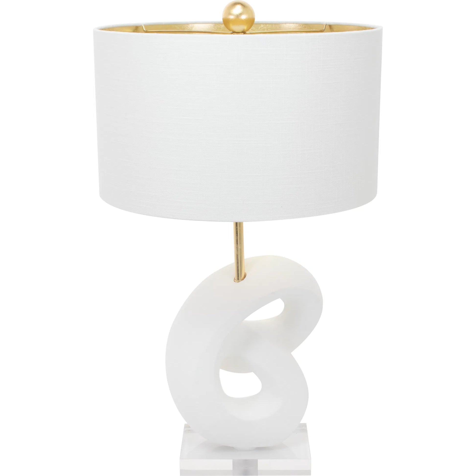 Danielli Table Lamp by Couture Lamps in white with gold. Made from resin, linen in a modern style.
