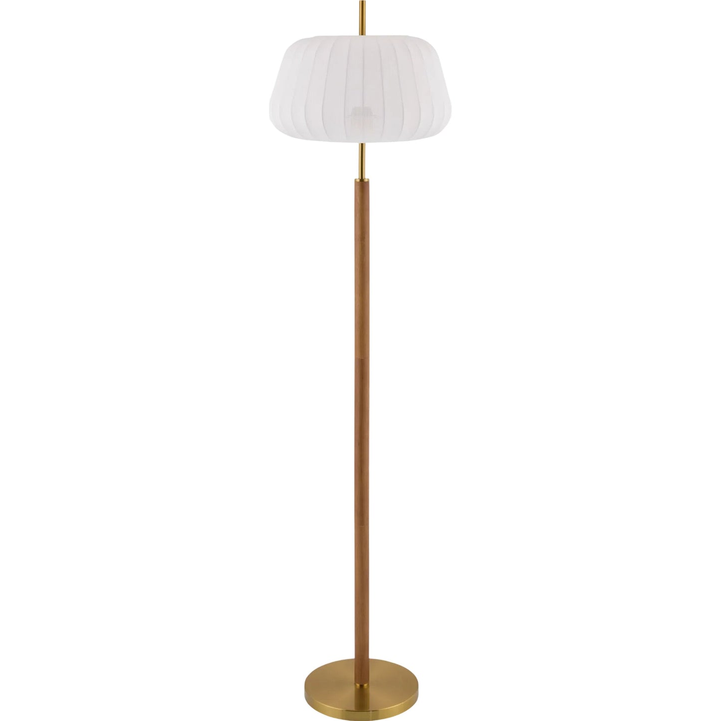 001 SI-2350176 | Primary Silo | Ceduna Accent Floor Lamp II by Livabliss in body: dark brown; base: metallic - brass; shade: white; finial: metallic - brass; harp: metallic - nickel; cord: black and hand painted. Made from rubber wood, iron, cotton in a mo