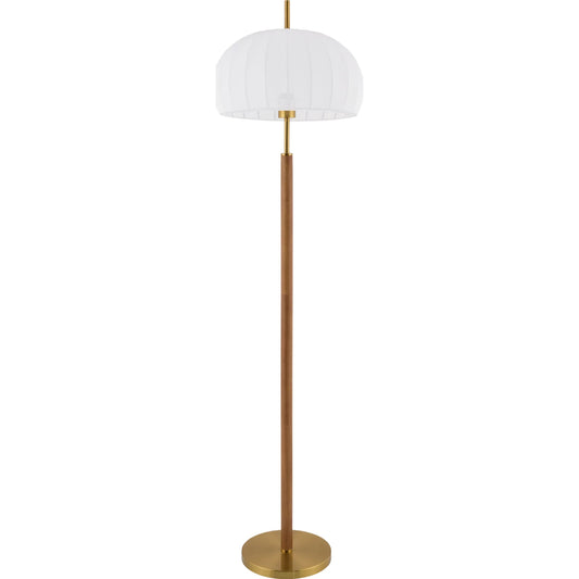 Ceduna Accent Floor Lamp I by Livabliss in body: dark brown; base: metallic - brass; shade: white; finial: metallic - brass; harp: metallic - nickel; cord: black and hand painted. Made from iron, cotton in a transitional sty