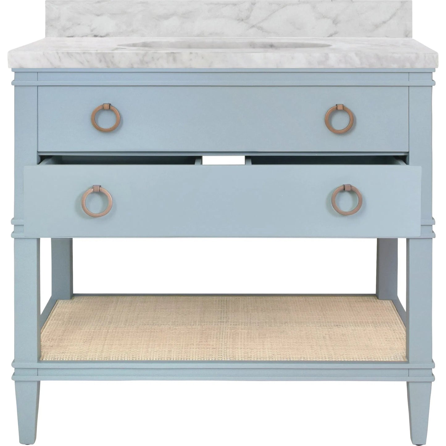 017 SI-2322932 | Additional Silo | Cutler 36" Bath Vanity by Worlds Away. Made from hardwood solids, mdf, veneer, rattan, metal, marble, porcelain in a transitional style.