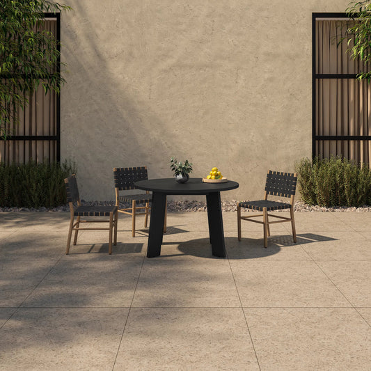 Delta Round Outdoor Dining Table by Moe's Home Collection in black. Made from solid teak in a transitional style.