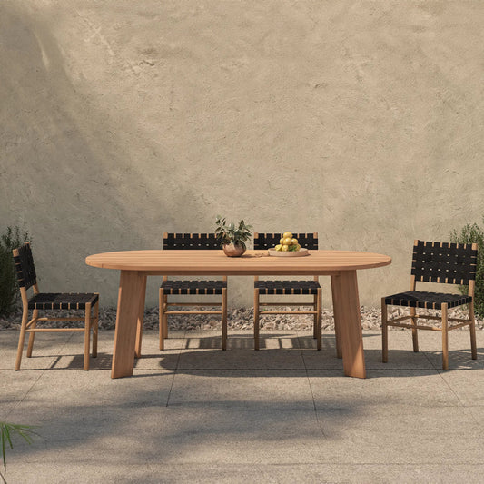 Delta Oval Outdoor Dining Table by Moe's Home Collection in natural. Made from solid teak in a transitional style.