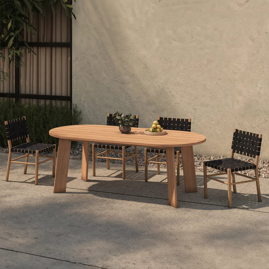 Mira Outdoor Dining Chair by Moe's Home Collection in black and natural solid teak. Made from solid teak frame, woven seat in a modern style.