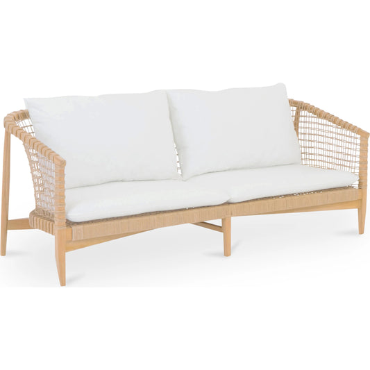 Kuna Outdoor Sofa by Moe's Home Collection. Made from solid teak frame with lloyd loom weave, 100% polyester upholstery, foam cushion in a rustic style.