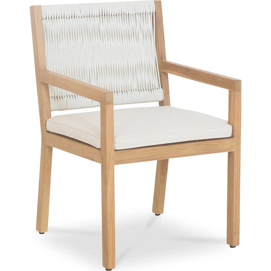 Luce Outdoor Dining Chair by Moe's Home Collection in natural and natural. Made from solid teak frame, synthetic wicker, 100% polyester upholstery, foam cushion in a coastal style.