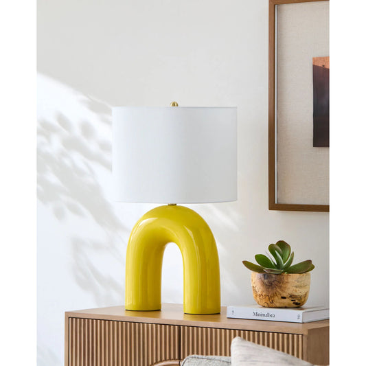 Calvert Accent Table Lamp by Livabliss in hand painted. Made from ceramic, linen, polyester, iron in a modern style.