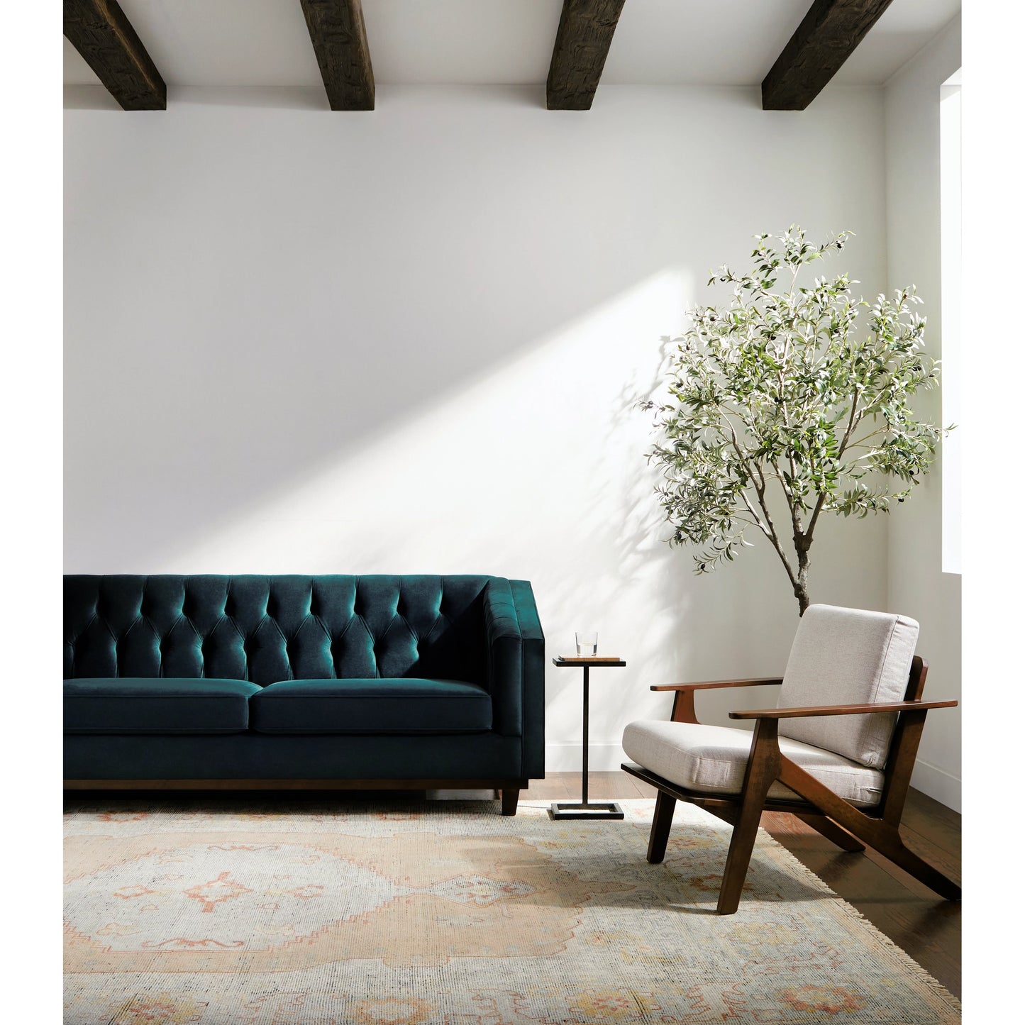 002 SI-2098033 | Lifestyle | Cheviot Sofa - 359572 by Surya in emerald, brown and wood finish. Made from polyester, pine, polyurethane foam, dacron in a modern style.