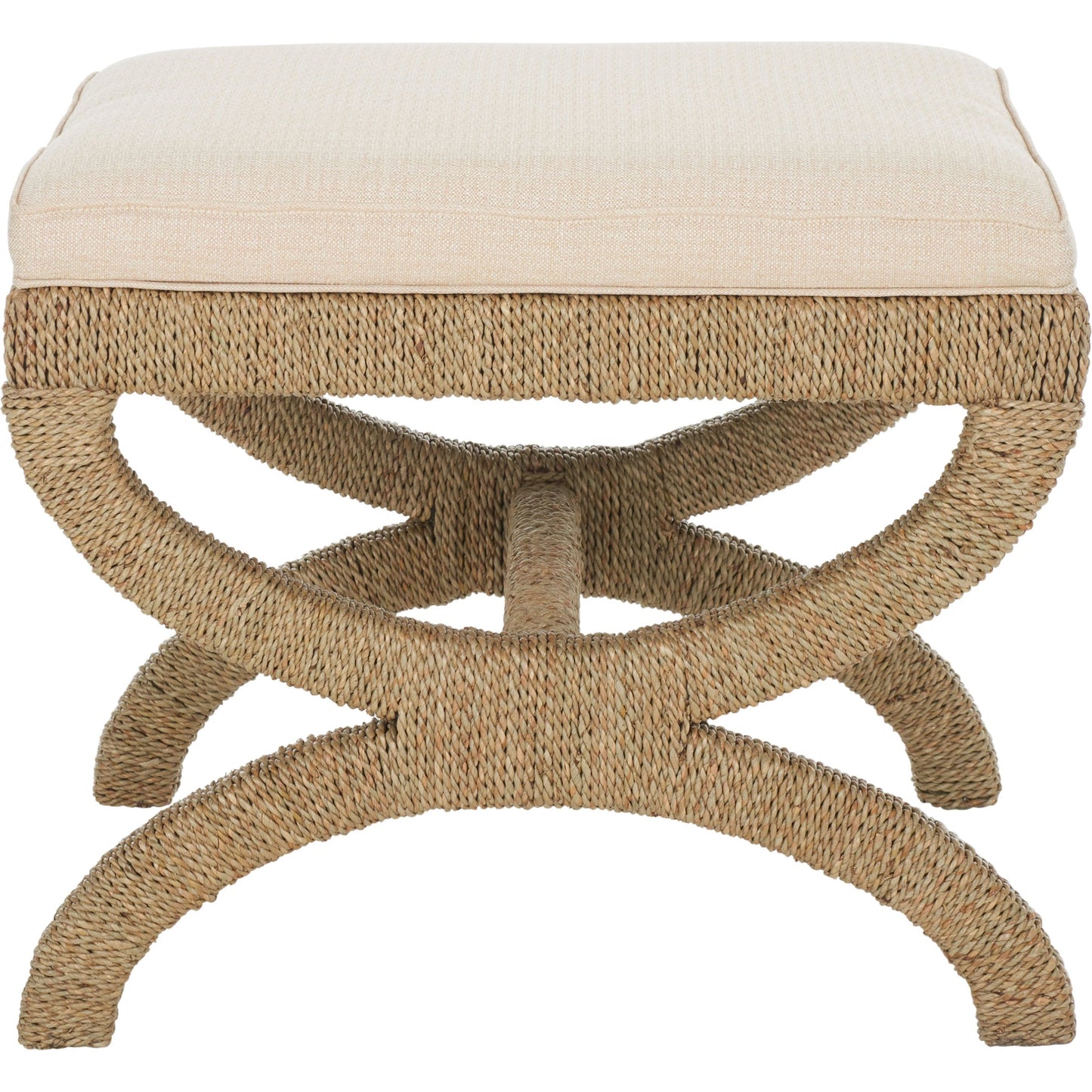 002 SI-2154981 | Primary Silo | Clarendon Woven Sea Grass Ottoman by HedgeApple Essentials in natural, beige. Made from mahogany wood, linen (100% polyester), abaca, seagrass in a modern style.