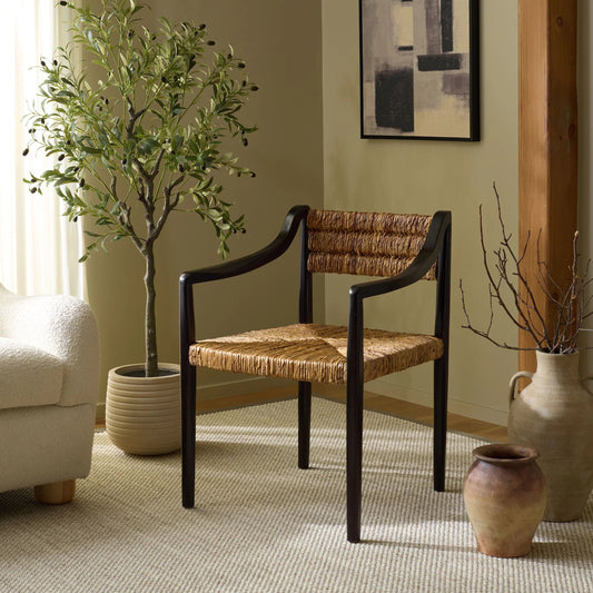 Ferry Woven Abaca Dining Chair by HedgeApple Essentials in black, natural. Made from mahogany wood, abaca in a rustic style.