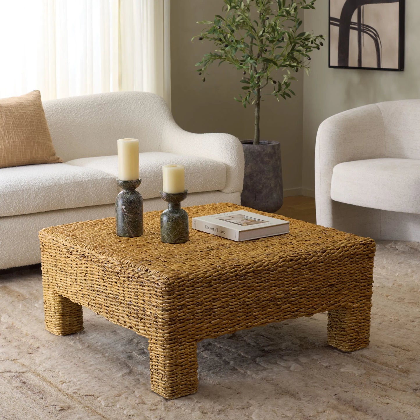 006 SI-2629830 | Lifestyle | Blount Abaca Square Coffee Table by HedgeApple Essentials in natural. Made from mahogany wood, plywood, woven abaca in a unique style.