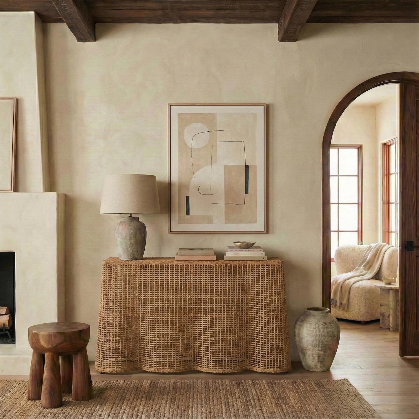011 SI-2629835 | Lifestyle | East Rattan Console Table by HedgeApple Essentials in natural. Made from plywood, rattan, fitrit, iron in a unique style.