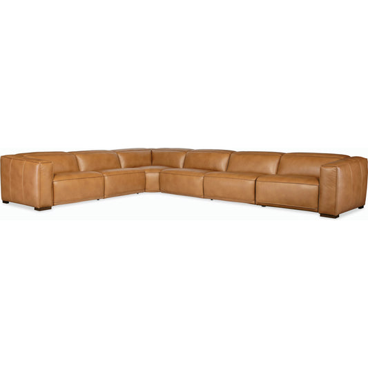 001 SI-2185874 | Primary Silo | Fresco 6 Seat Sectional 4-PWR by Hooker Furniture in brown. Made from leather in a traditional style.