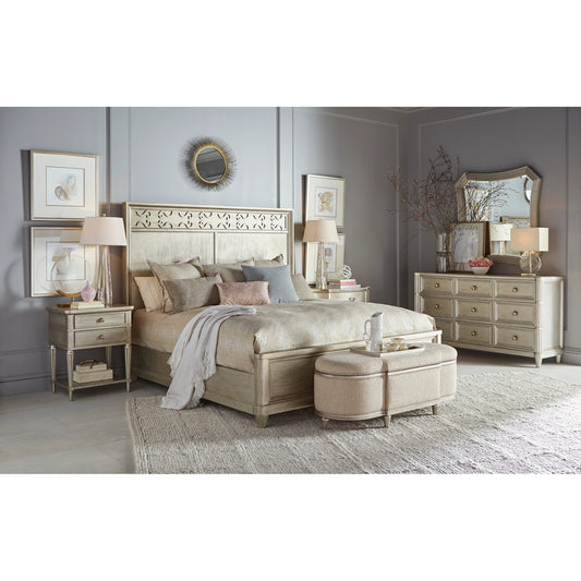 Morrissey Cashin Panel Bed by A.R.T. Furniture in silver and bezel. Made from parawood solids, primavera veneers in a transitional style.