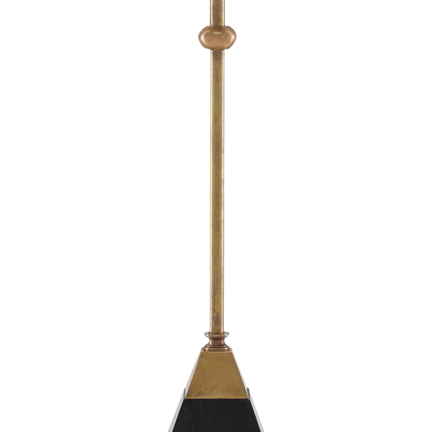 003 S-223124 | Closeup | Recluse Table Lamp by Currey and Company in vintage brass, black. Made from brass, granite in a modern style.