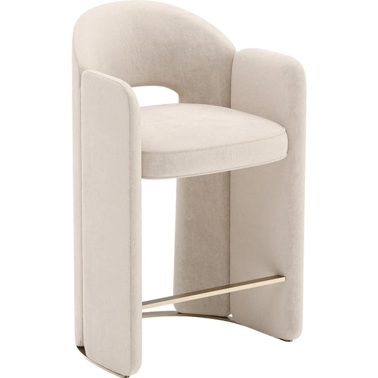Overlap Counter Stool by Caracole in ivory and whisper of gold. Made from metal in a transitional style.