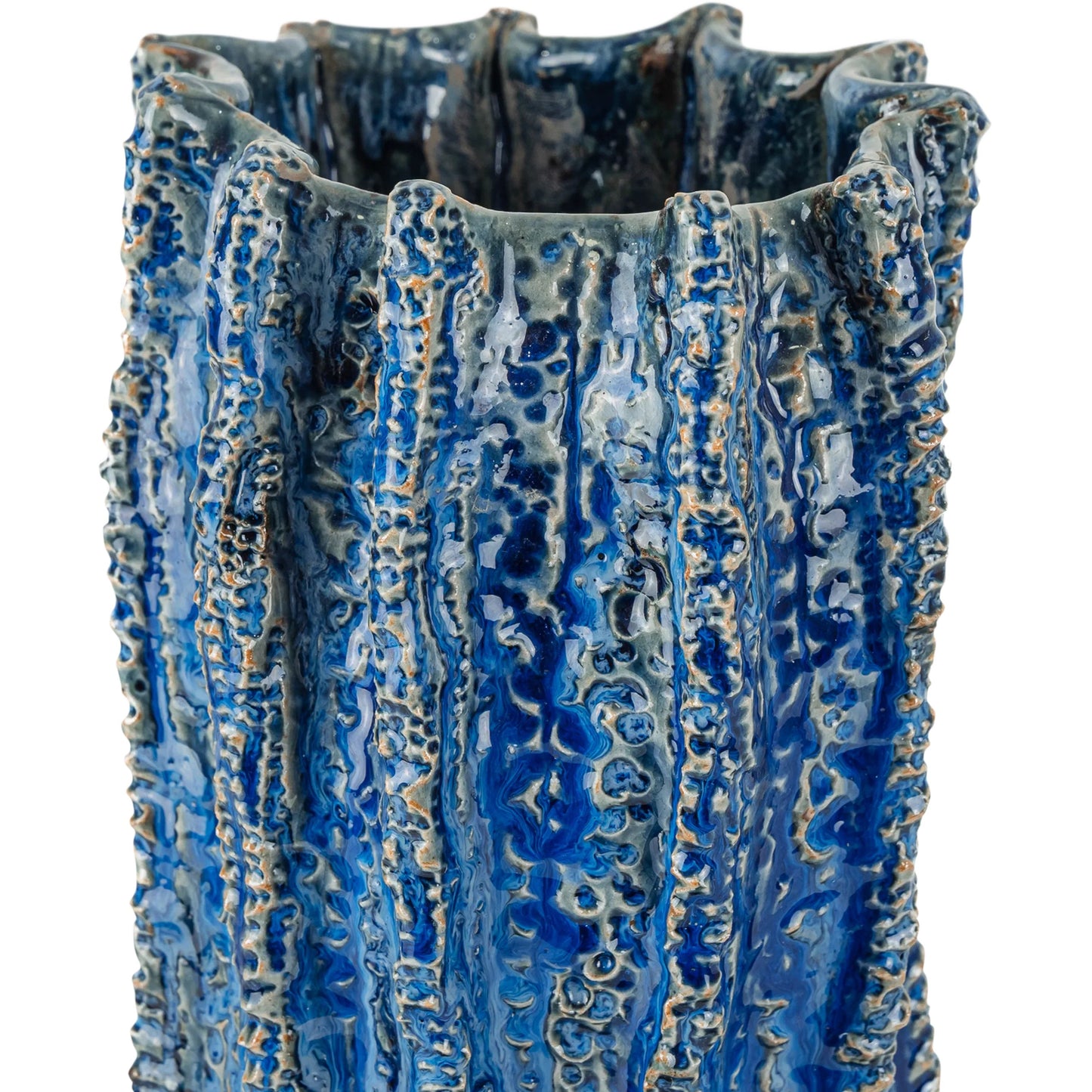 006 SI-2387027 | Closeup | Folios Vase by Currey and Company in reactive dark blue. Made from ceramic in a eclectic & global style.