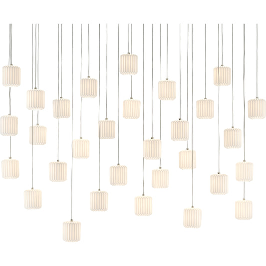 Dove Linear Pendant by Currey and Company in painted silver, white. Made from metal, ceramic in a modern style.