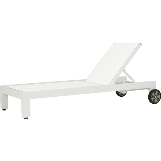 Newport Outdoor Adjustable Sling Chaise by Sunset West in frost. Made from aluminum in a modern style.