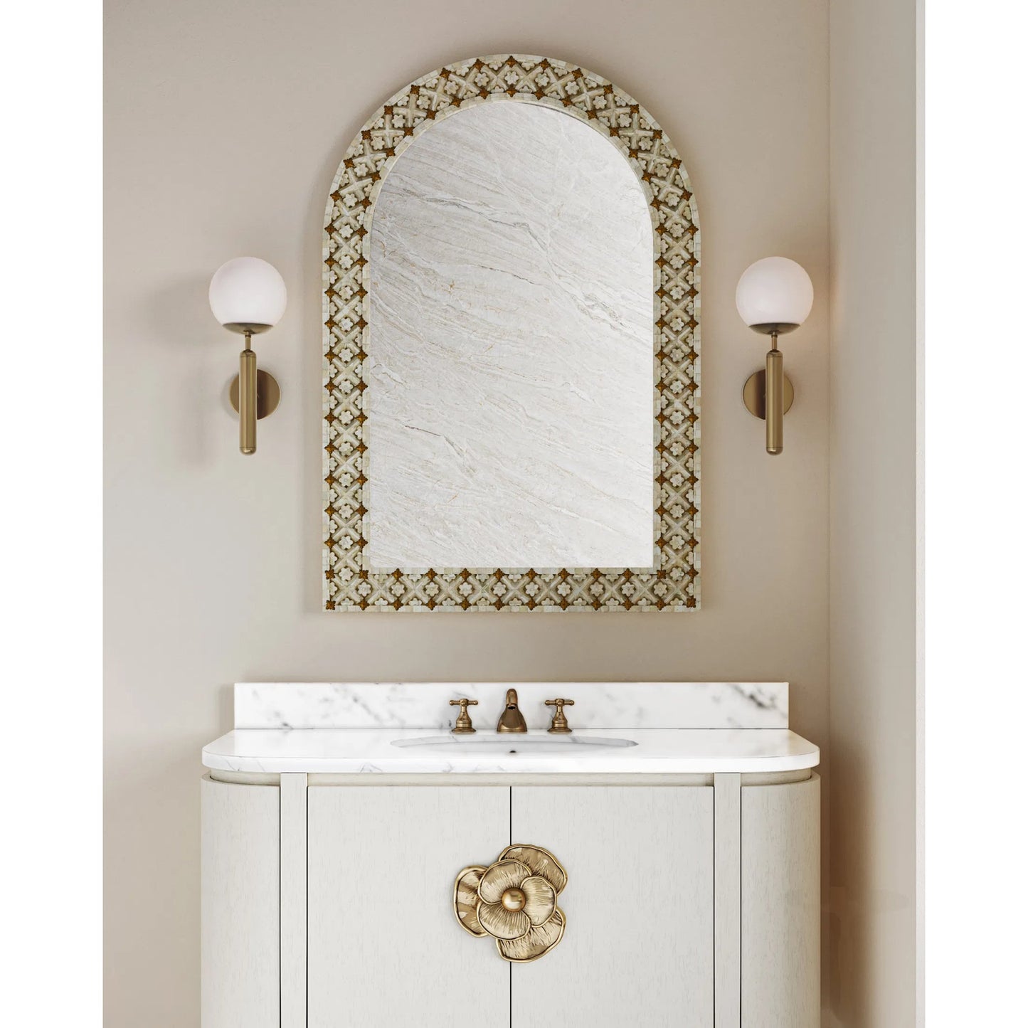 008 SR-823563 | Lifestyle | Ellaria Mirror by Currey and Company in natural bone, brass, mirror. Made from bone, brass, glass in a eclectic & global style.