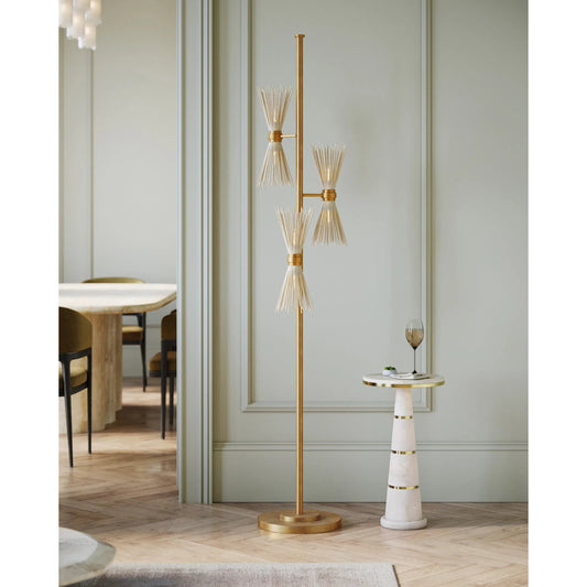 Novatude Floor Lamp by Currey and Company in antique gold leaf, contemporary silver leaf. Made from wrought iron in a modern style.