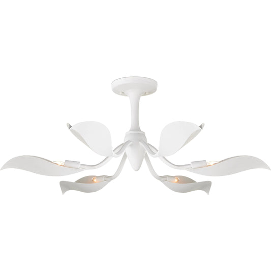 Snowflower Semi-Flush Mount by Currey and Company in gesso white. Made from wrought iron in a modern style.
