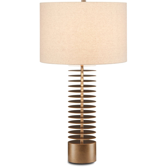 Walwyn Table Lamp by Currey and Company in painted antique brass. Made from metal in a modern style.