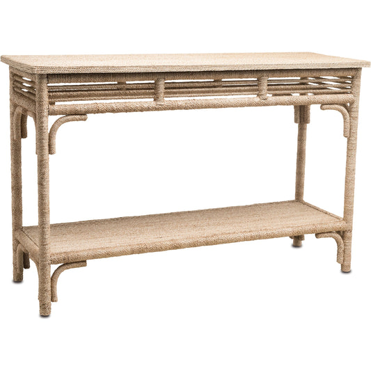 Olisa Console Table by Currey and Company. Made from abaca rope, wood in a coastal style.