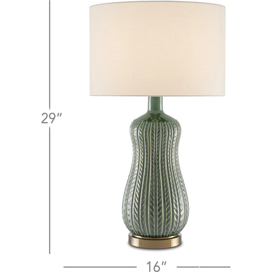 Mamora Table Lamp by Currey and Company in green. Made from ceramic, metal in a modern style.