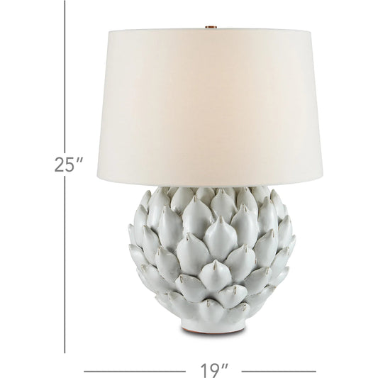 Cynara Table Lamp by Currey and Company in antique white. Made from ceramic in a coastal style.